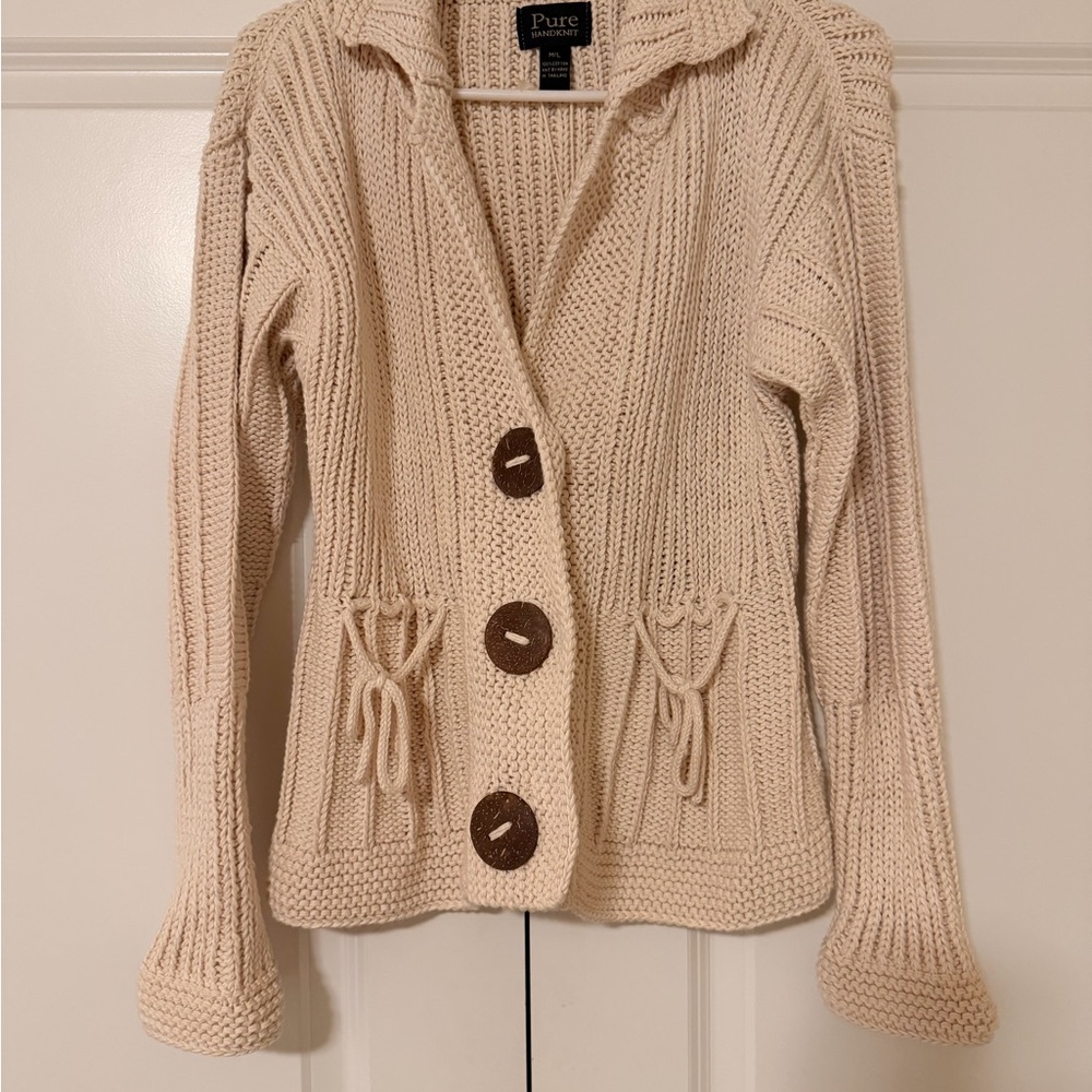 Pure Women's Cream Knit Cardigan with Brown Buttons